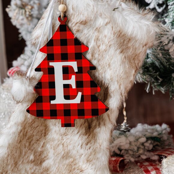 Long Faux Fur Christmas Stocking Woft - Personalized with Cutout Wood Name Tag - Picture 6 of 7
